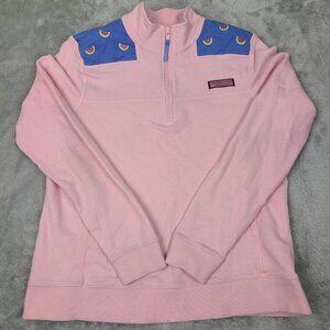 Vineyard Vines Pink Sweatshirt 1/4 Zip Martha's Vineyard Seesucker Kids Sz‎ Med